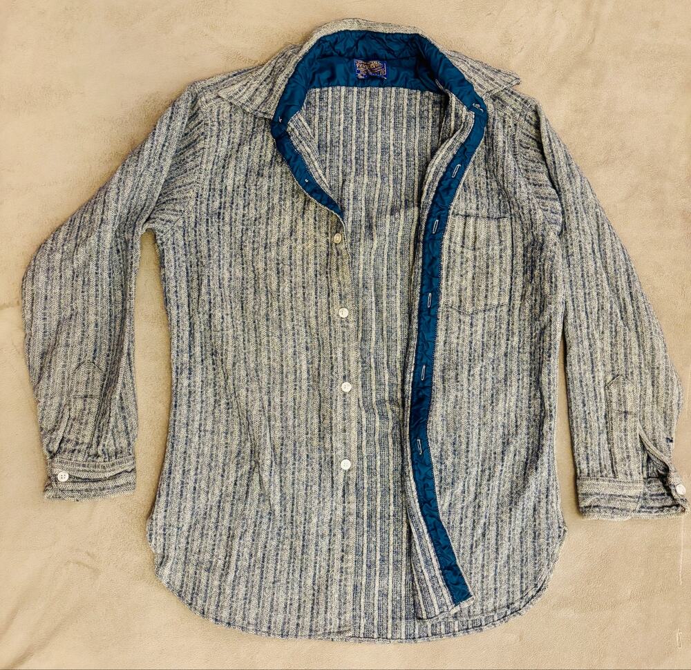 Vintage Pendleton 100% Virgin Wool Shirt Mens XL Gray Blue Striped USA Made